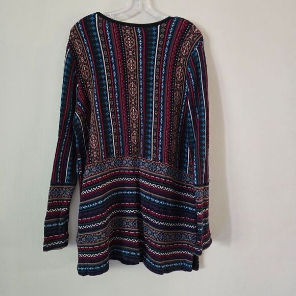 COLDWATER GREEK Women’s Colorful Striped V neck Sweater Top Size Large - Picture 4 of 9